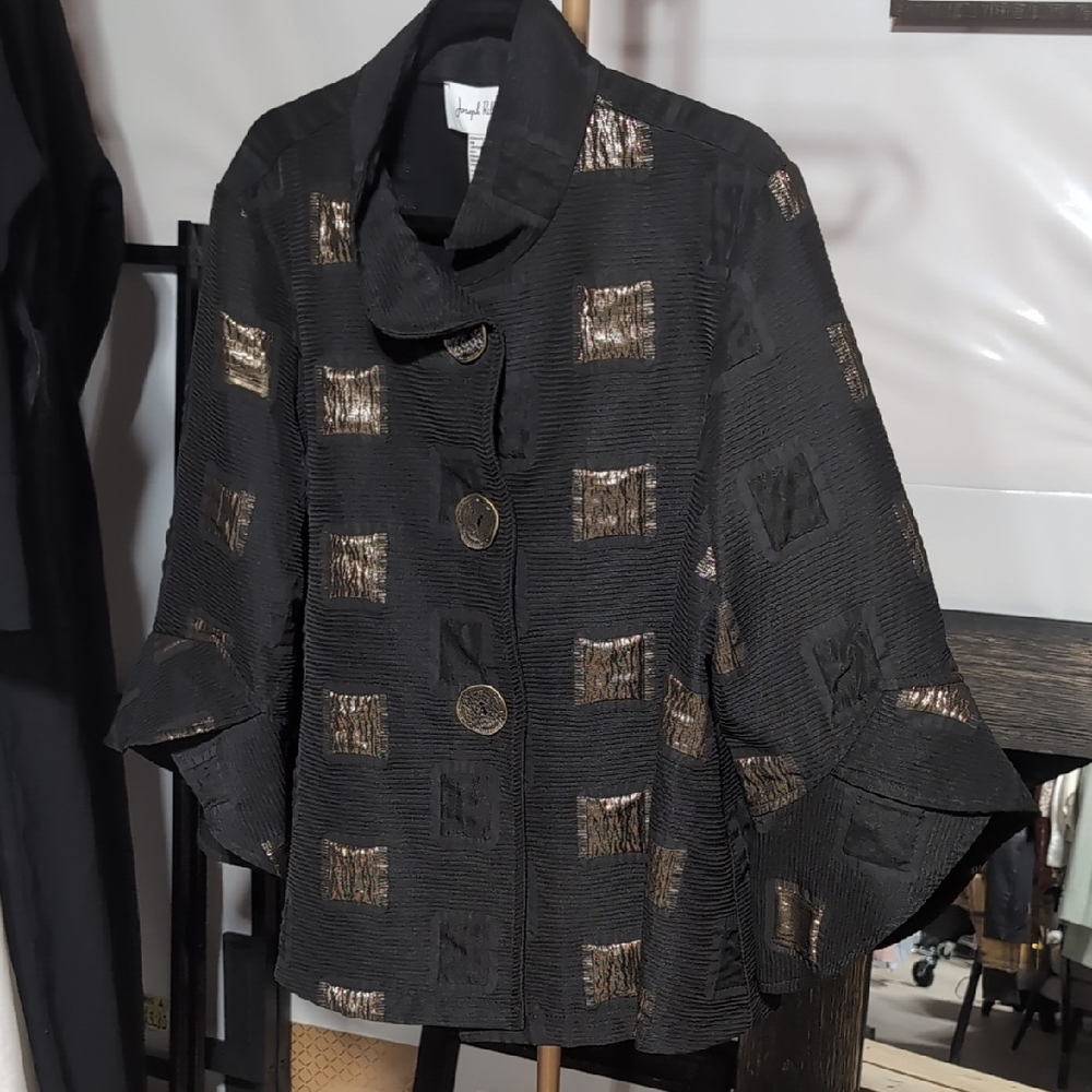 Joseph Ribkoff Black and Gold Cape Jacket